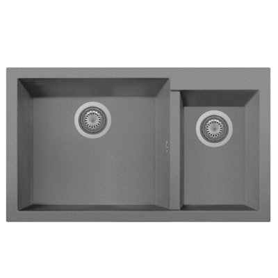 Belfry Kitchen Christensen 500mm W Double Bowl Granite Kitchen Sink with 3 Faucet Holes
