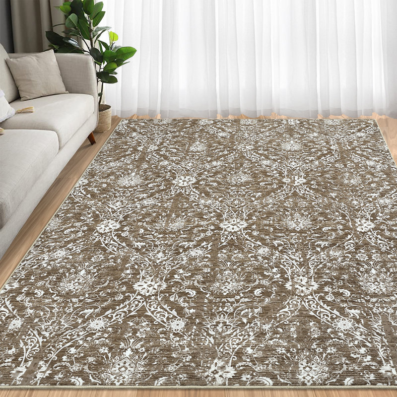 6x9 Area Rug Non Slip Backing Machine Washable Rug Foldable Stain Resistant Vintage Carpet for Living Room Bedroom Home Office Decor