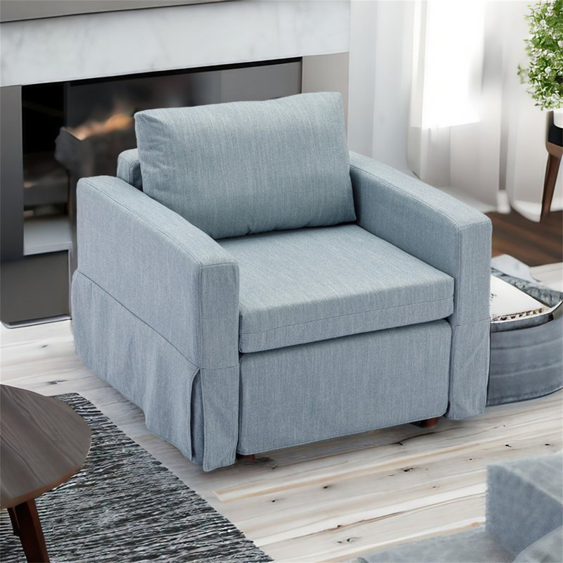 Fauteuil à coussin amovible et lavable, 100 % lin bleu clair