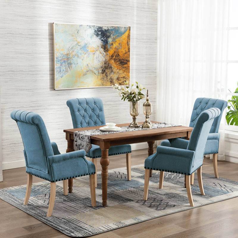 Amdad 41'' H Tufted Upholstered Parsons Chair, Blue, Natural