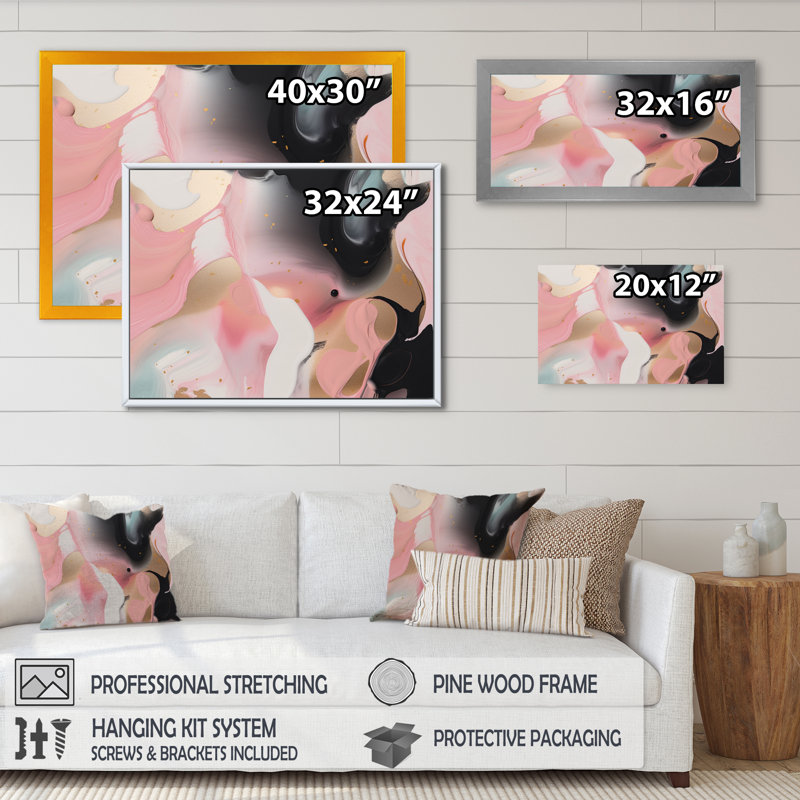 «Rose and Blue Transcendent Beauty In Marble Art VII», art abstrait sur toile marbrée, H 12 po x l 20 po x P 1 po