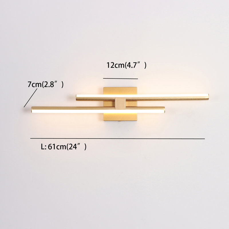 Keyli 2-Light 24 Inch LED Vanity Light Bath Bar Dimmable Linear Wall Sconces, Gold