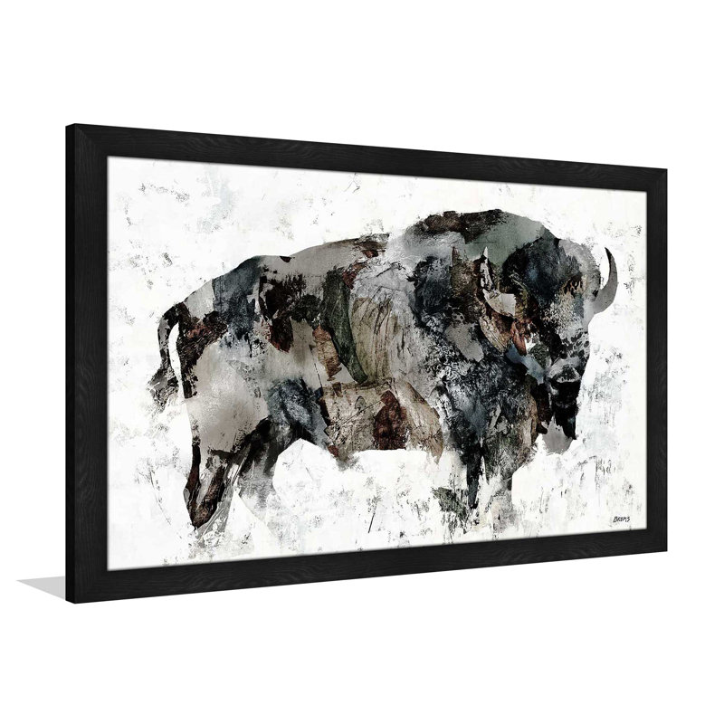 Bison des bois - cadre flottant, impression, Impression encadrée, H 33,5 po x l 49,5 po, Noir