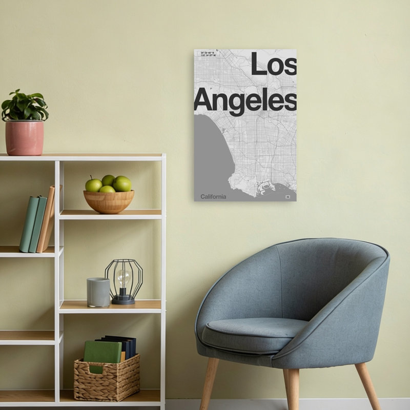 Los Angeles California Map Contemporary Wall Art Print, 60.96cm H x 40.64cm W
