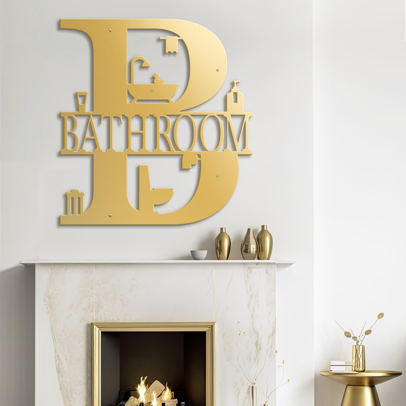 BATHROOM-Black And Gold Dimensional Iron Wall Sculpture Metal Wall Art Modern Bathroom Decor, Gold, 30" H x 27.9" W x 0.05" D