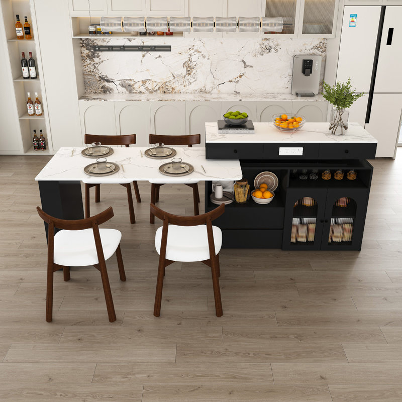 Ensemble d'îlot de cuisine avec 4 chaises en bois massif, 5 pièces: table, 4 chaises