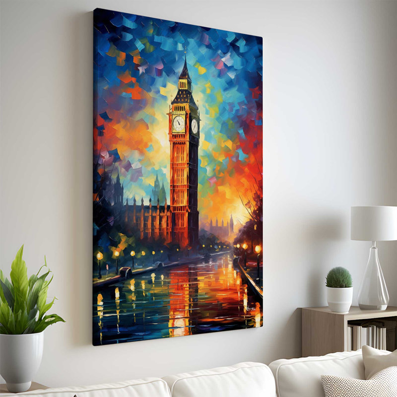 London, England at Twilight V2 - peinture sur toile tendue, H 30 po x l 18 po x P 1 po