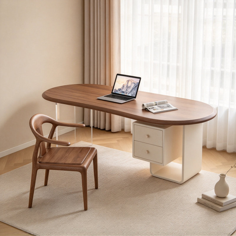 Bureau moderne minimaliste en bois massif brun, 29.52" H x 70.86" W x 31.49" D