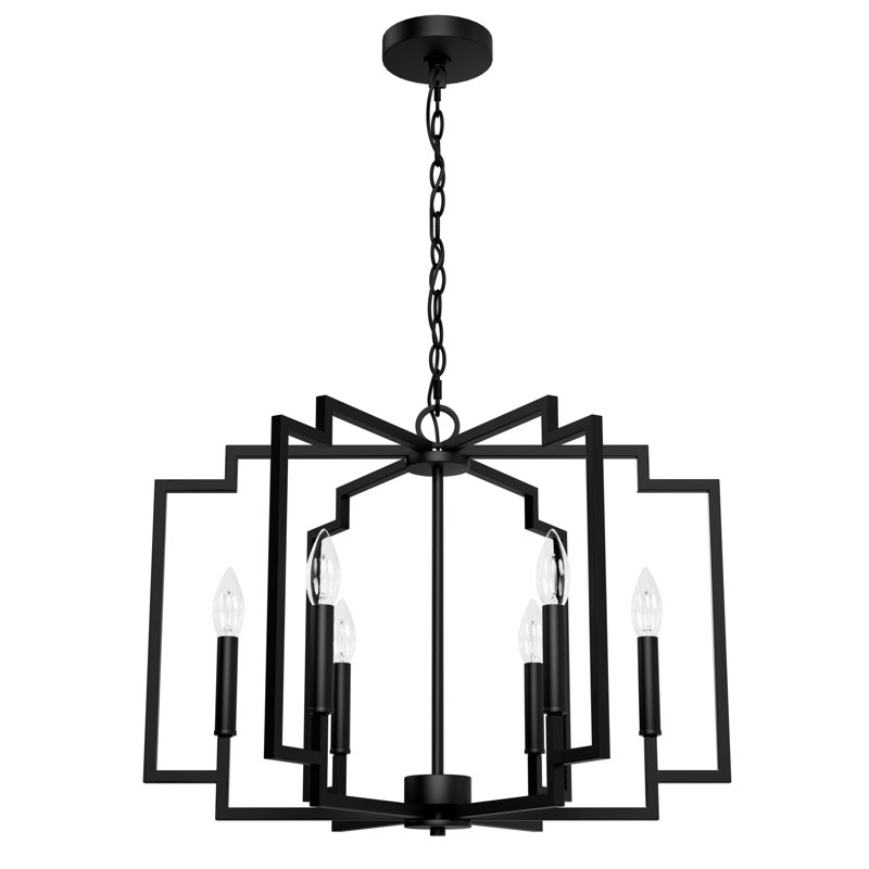 Hunter 30 Inch Zoanne 6 Light Chandelier Ceiling Light Fixture, 16.5" H x 24" W x  24" D, Matte Black