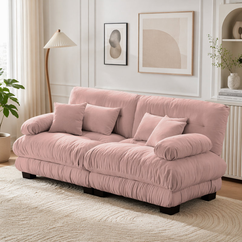 Cloud Couch Sofa,Chenille Sofa, Pink+2Seat