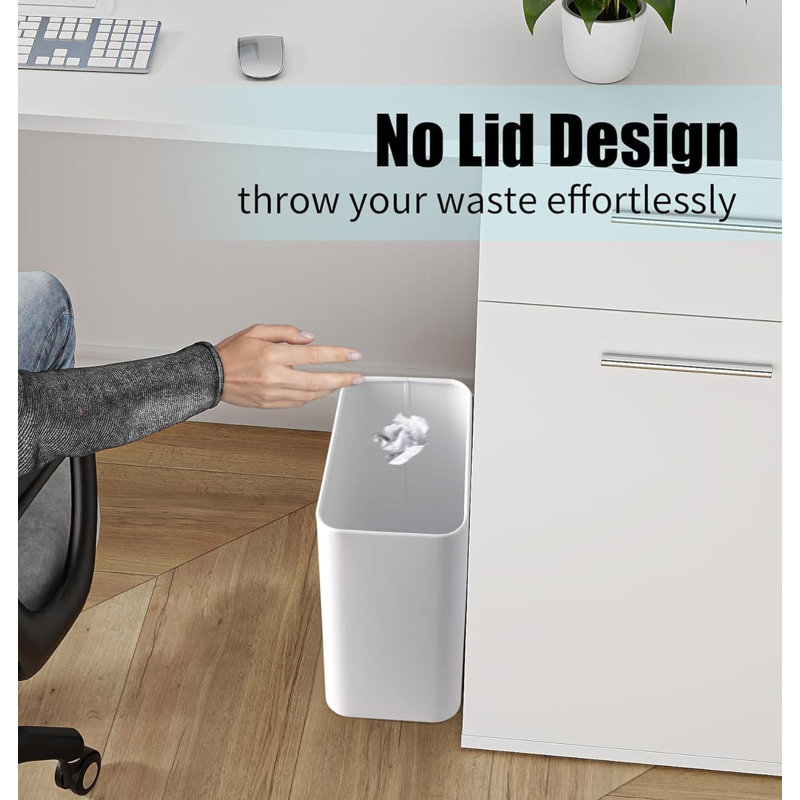 White Stainless Steel Slim 2.1 Gallon Trash Can