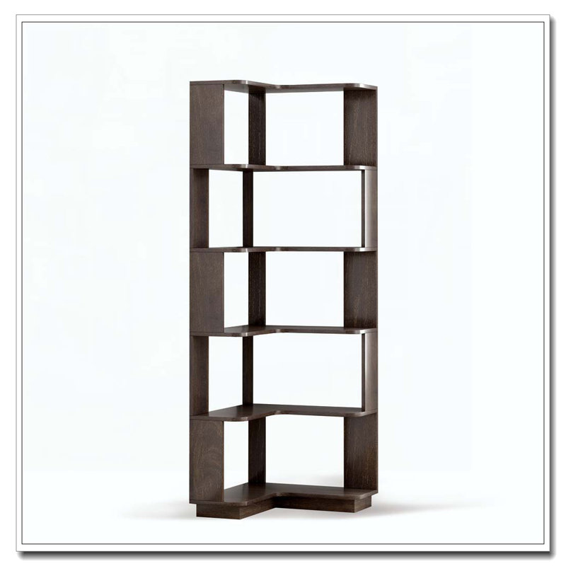 6 Tier Freestanding L-Shaped Corner Bookshelf For Living Room, Dark Brown