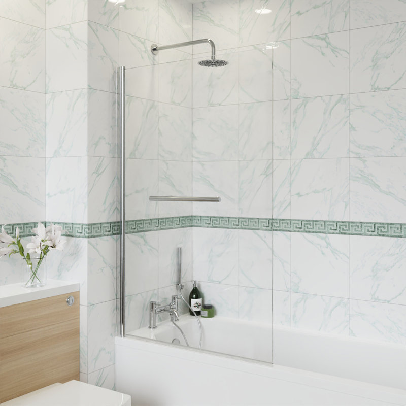 Tawnya 800mm W x 1400mm H Pivot Semi-Frameless Bath Screen with Clear Glass, Chrome