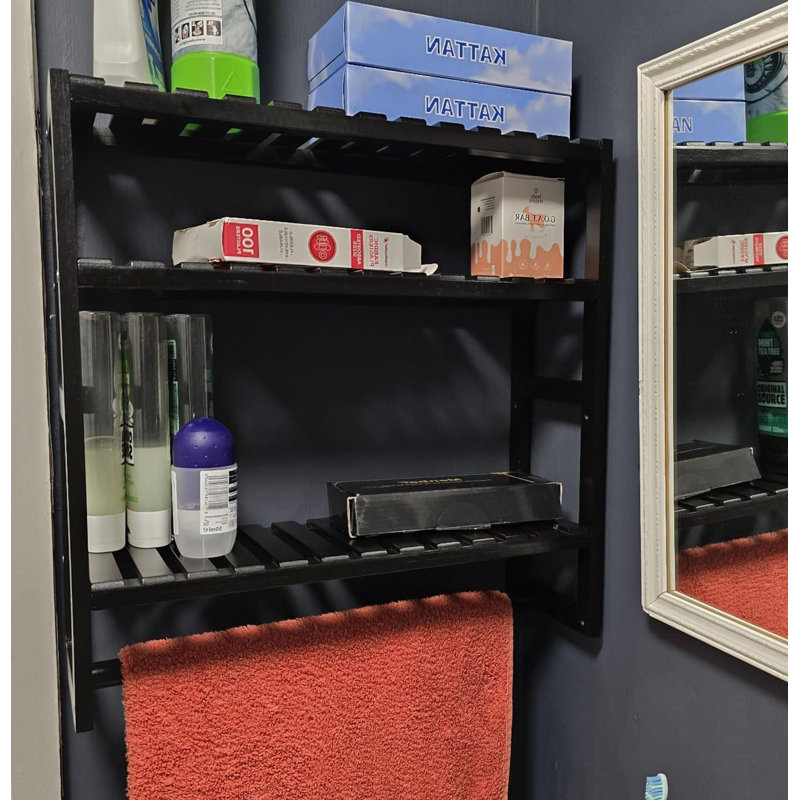Bathroom Shelf Storage Adjustable Bamboo shelf ,3-Tier Over Toilet Rack Bathroom Organizer , Matte Black
