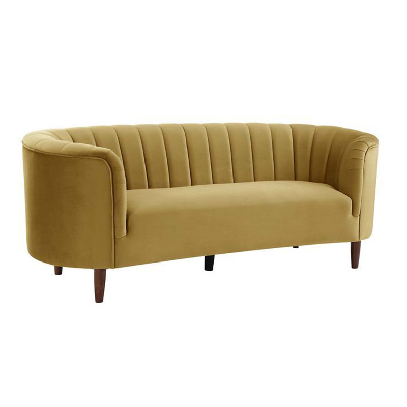 Yasha Upholstered Sofa with Tuxedo Arm, Olive Yellow Velvet, 32" H x 81" W x 33" D