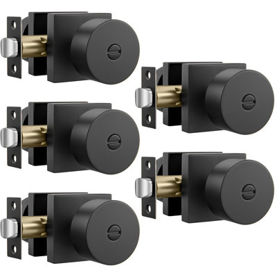 Intérieur des boutons de porte d'intimité noir mat, bouton de porte noir mat en alliage de zinc, boutons de porte de salle de bain moderne sans clé, réglables et réversibles - paquet de 5