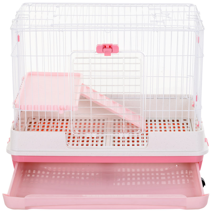 Pink and White Metal Small Animal Cage with Wheels