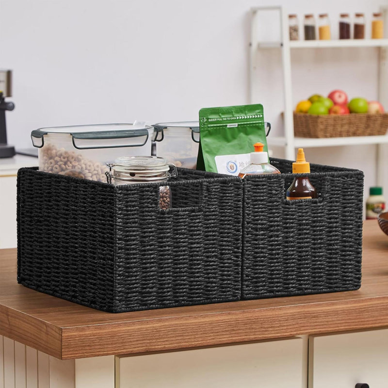Wicker Storage Basket, Set Of 2 Hand-Woven Paper Rope Wicker Basket, Small Storage Baskets For Organizing Toilet Paper Basket, Foldable Large Cube Storage Organizer Bins For Shelves