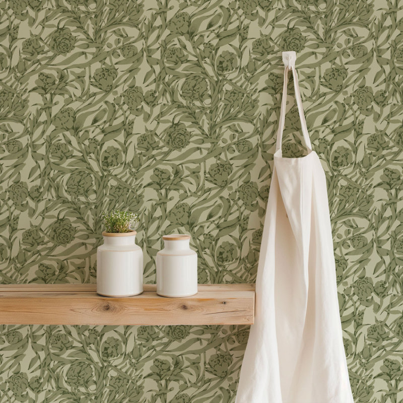 Wandervine - Papier peint botanique vert sauge