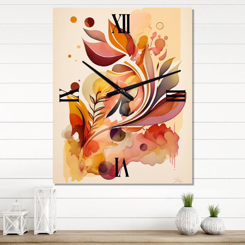 Horloge murale fleurs abstraites, H 32 po x l 16 po x P 1 po