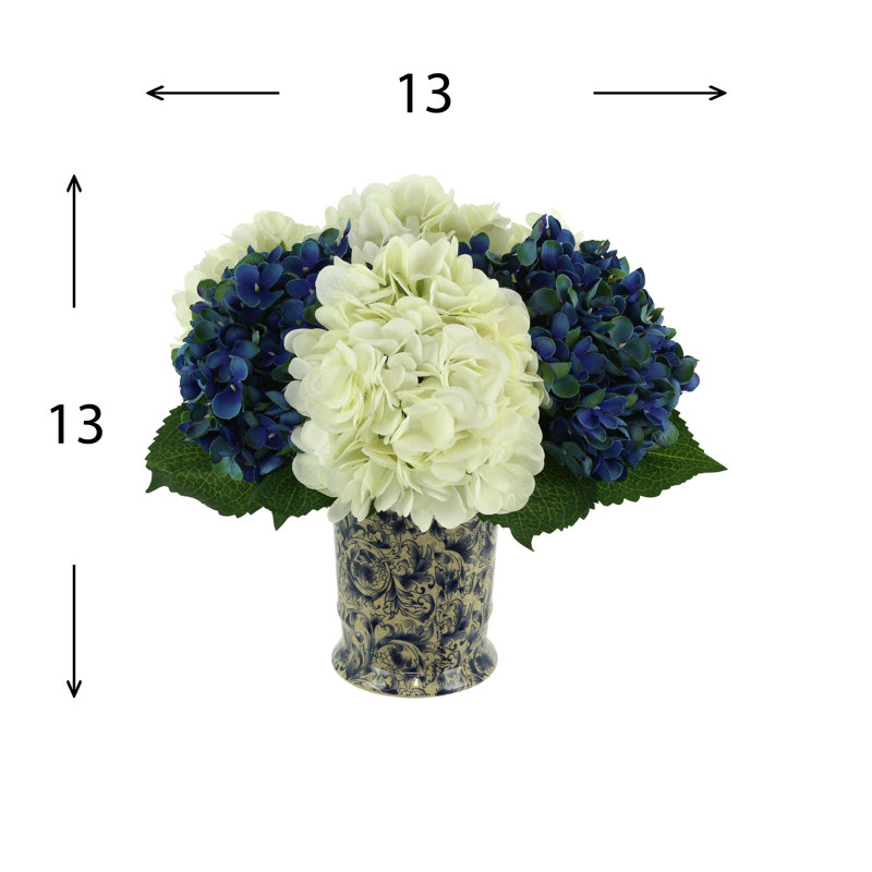 Hydrangea Arrangment In A Chinoiserie Vase, Blue/Light Green