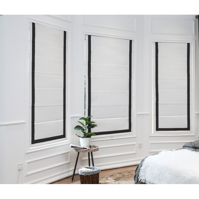 Store romain 100% occultant sans cordon avec bordure en ruban, Noir, L 36 po x L 64 po