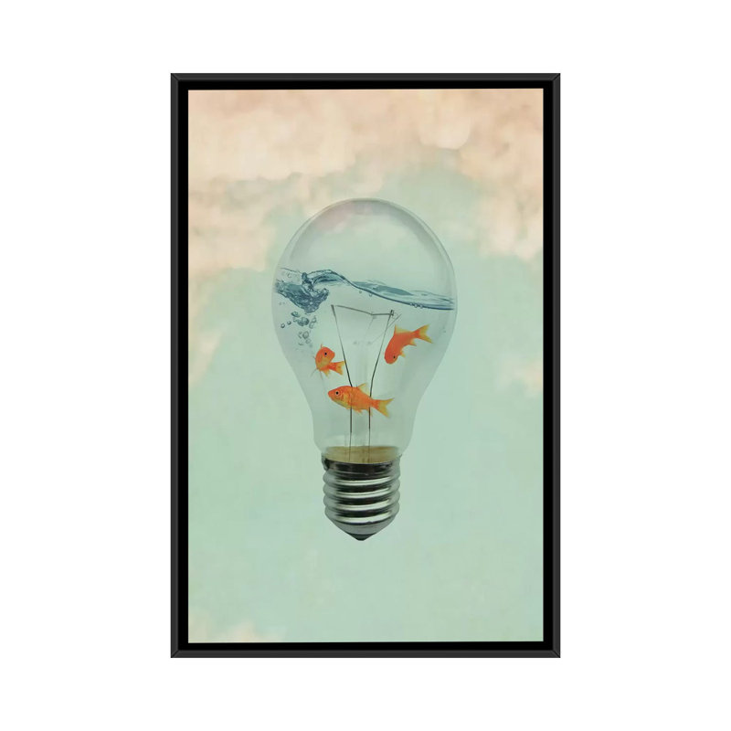 «Ideas and Goldfish I», reproduction sur toile, H 26 po x l 18 po x P 1,5 po, Toile avec cadre noir, Pas de tapis