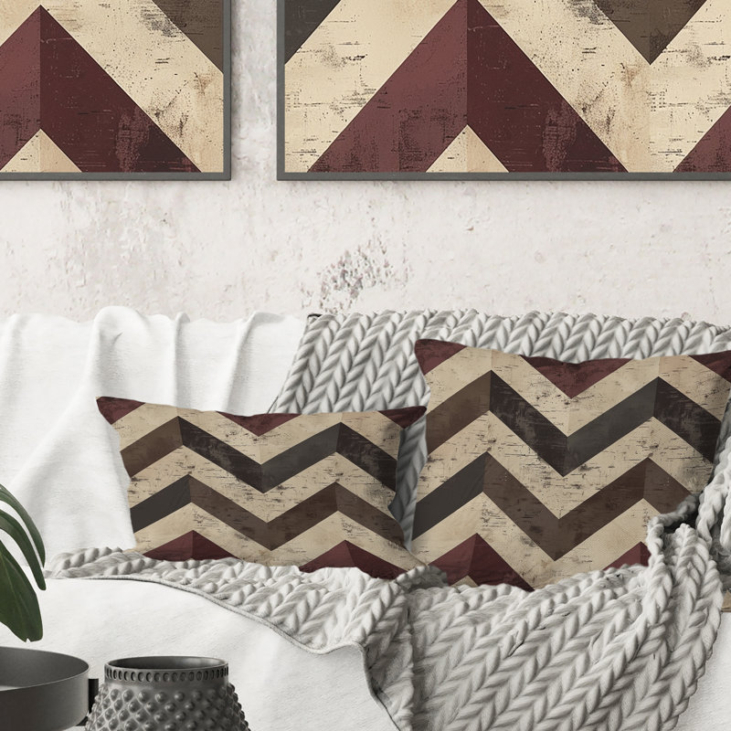 Coussin décoratif beige à motif de chevrons noir III, H 18 po x l 18 po