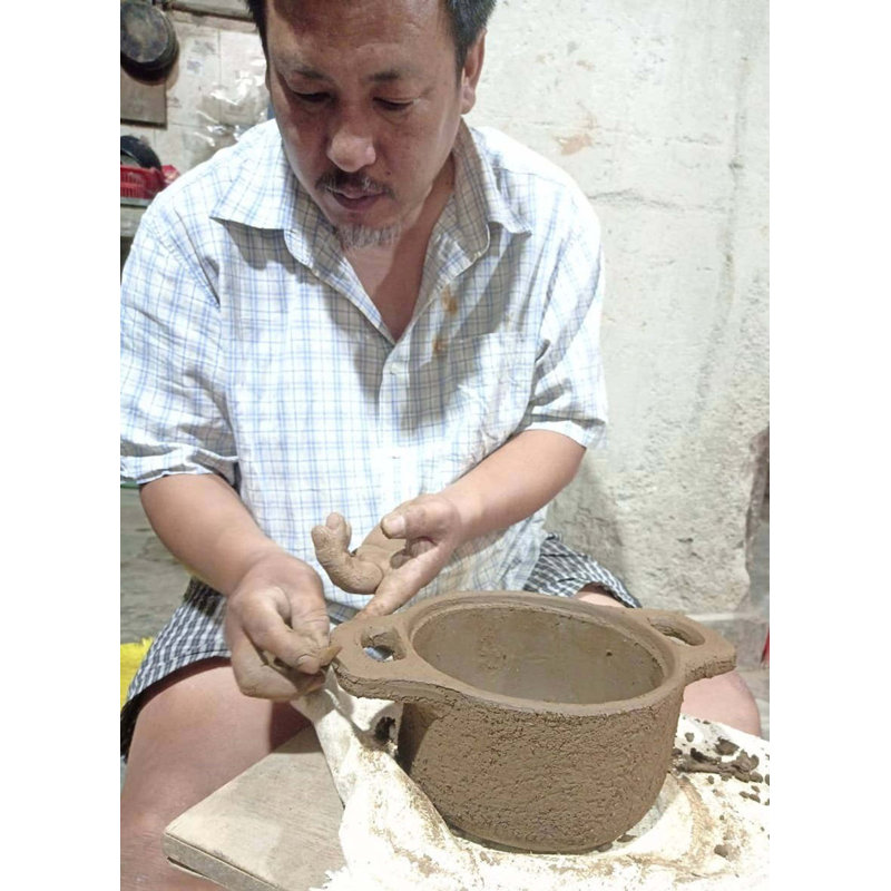 Poterie en argile traditionnelle faite à la main en pot noir 1 pièce, 8"