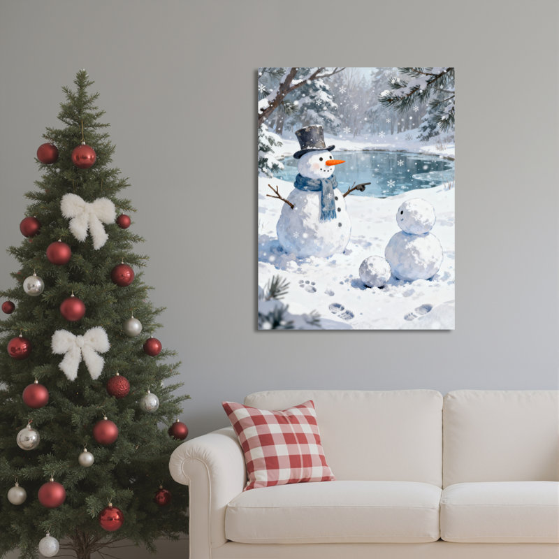 «Snowman Winter Landscape», art mural sur toile, H 18 po x l 12 po