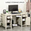 Bureau d'ordinateur de ferme avec rangement, bureau à domicile avec 2 tiroirs et 2 armoires, blanc crème