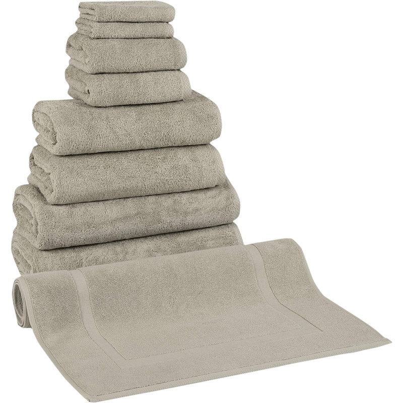 Blatec 9-Piece Guest Room Bath Towel Set with Bath Mat, Beige