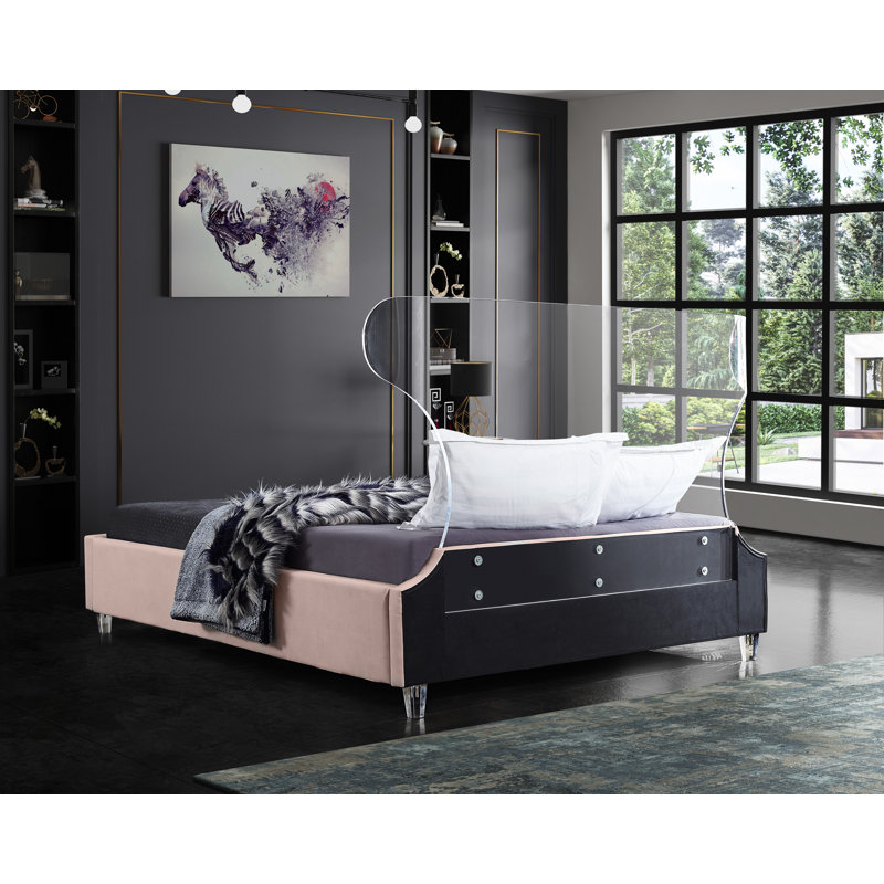 Ulm Upholstered Platform Bed, Pink Velvet, King