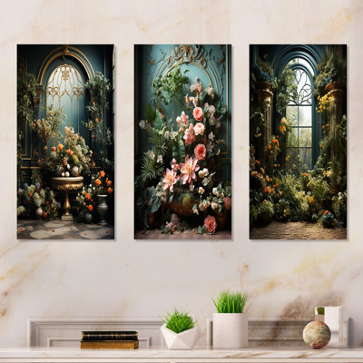 Ensemble de 3 décorations murales à motif de fleurs, feuillage et jardins