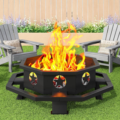 43 Inch Fire Pit with Poker, Large Firepit for Camping, Backyard, Patio