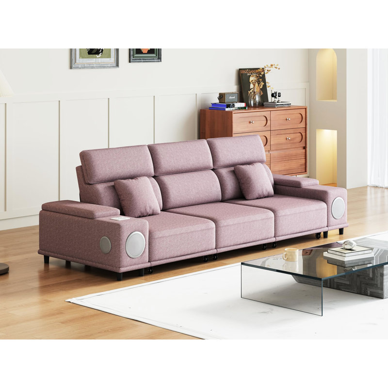 Fauteuil inclinable électrique à 3 places avec télécommande intelligente, charge multi-modes, haut-parleur intégré, nuit pour espace de vie principal, remplisseur de mousse, profondeur d'inclinaison électrique du produit 127,08