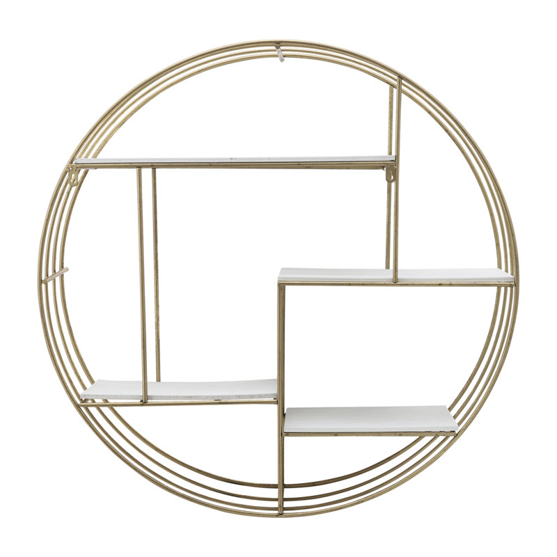 Modern Glam Iron and Wood Wall Storage Shelf - 32" x 7" x 32", White/Gold