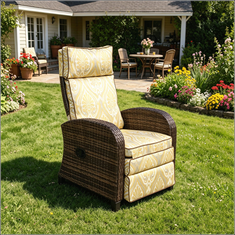 Fauteuil inclinable d'extérieur en osier toutes saisons avec dossier et accoudoirs réglables pour un confort de patio ultime