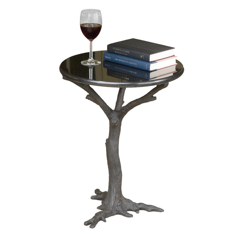 White Faux Bois Side Table, Black
