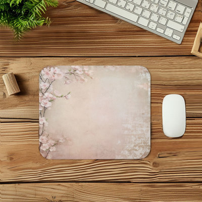 Floral Zen Asian Inspired Floral Blossom II Flowers Gaming Cute Office Laptop Desk Pad Gift Mat Square Rectangle Non-Slip Mousepad
