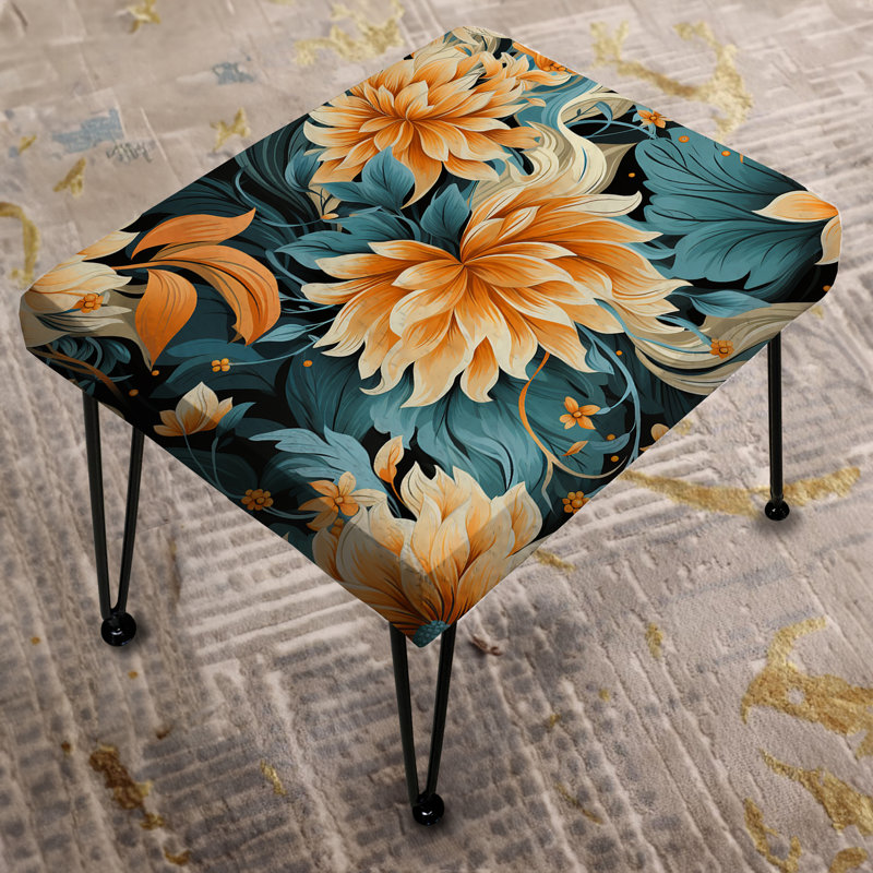Hyppolite - Modern Fusion Yellow And Blue Floral Pattern - Floral Rectangle Ottoman