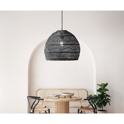 Ludvik – 14", 18'', 24'' Black Handwoven Rattan Plug-In or Hardwired Pendant Light Fixture for Kitchen Island, Dining Room, Bedroom, Entryway, or Hallway in Modern, Japandi, Boho, or Scandinavian Decor Style