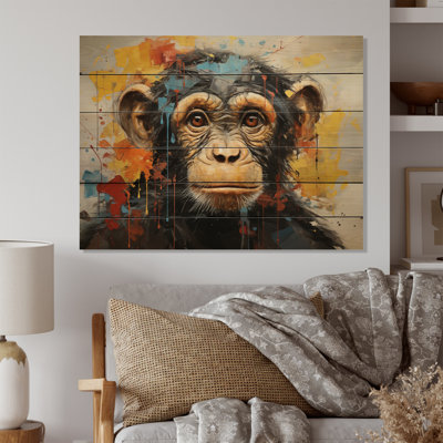Jaune sarcelle jaune, singe espiègle, collage sur bois
