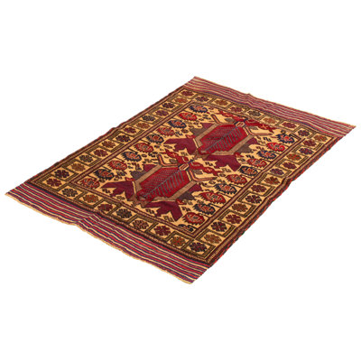 Tapis décoratif en laine noué à la main de conception unique 4 pi x 6 pi Cuervo