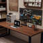 Bureau noyer + bois massif rectangulaire noir + fer-68092779