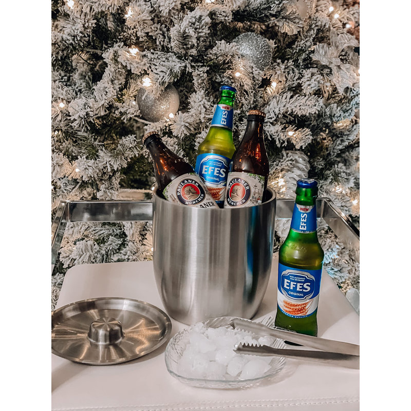 3L Double Walled Vacuum Insulated Ice Bucket With Lid & Tong Stainless Steel Champagne Buckets