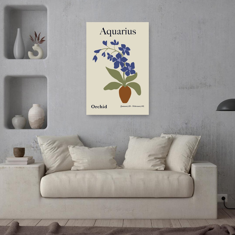 Aquarius Orchid Bloom Minimalist Abstract Contemporary Orchid Flower Landscape Wall Art Print 1 Piece Wrapped Canvas Wall Art