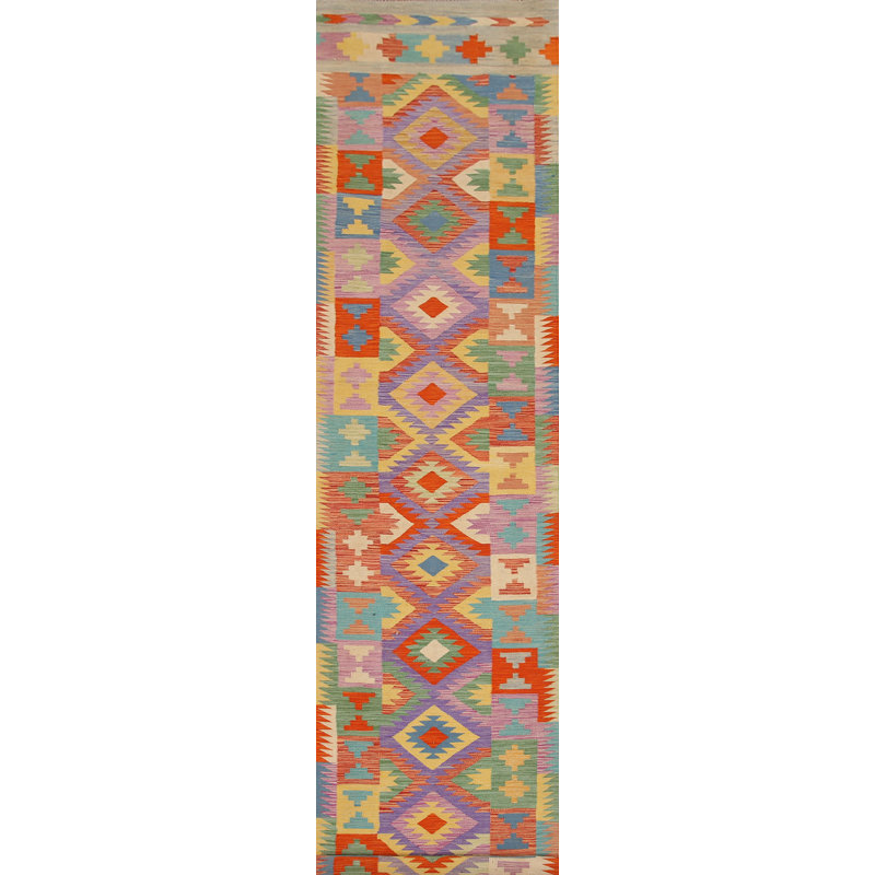 Tapis de couloir oriental réversible en laine Kilim 3 x 16