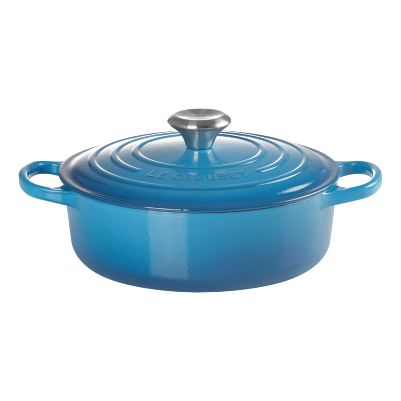 Marseille Blue Enameled Cast Iron Round Dutch Oven, 6.75 Qt