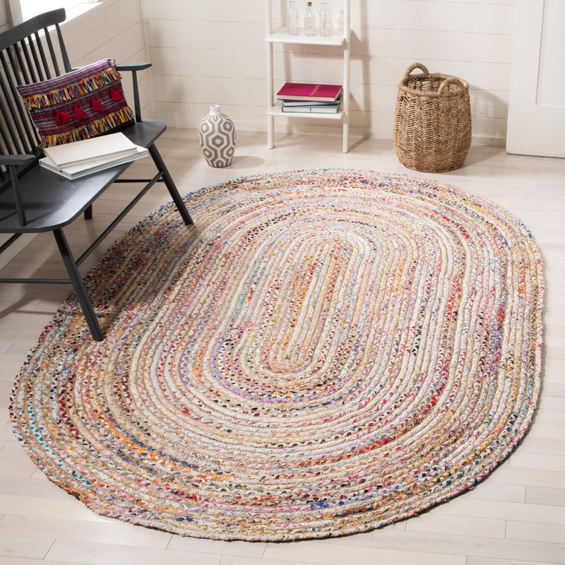 Tapis multicolore en coton tissé à plat à la main Herzig, Ovale 4 pi x 6 pi